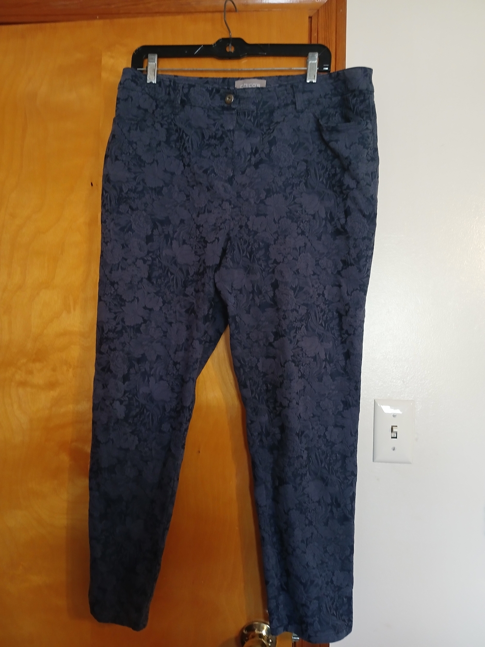 Chico's Navy Blue Floral Jacquard Jeans